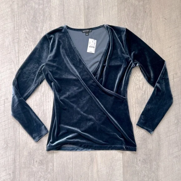 NWT J. Crew Mercantile Blue Velvet Wrap Front Top Sz Sm - Picture 1 of 9